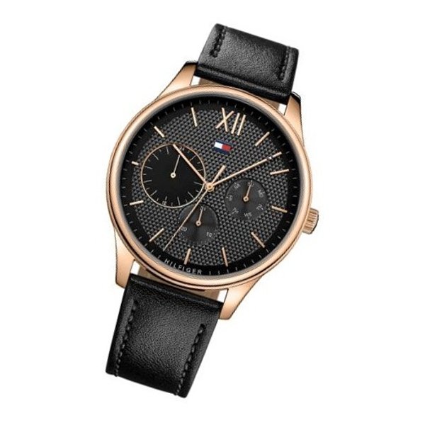  Shop Authentic Tommy Hilfiger Damon Quartz Black Dial Black Leather Strap Watch for Men - 1791419 - Luxxuri