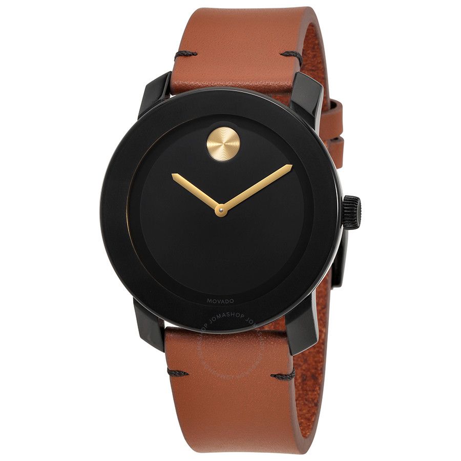  Shop Authentic Movado Bold Black Dial Brown Leather Strap Watch For Men - 3600305 - Luxxuri
