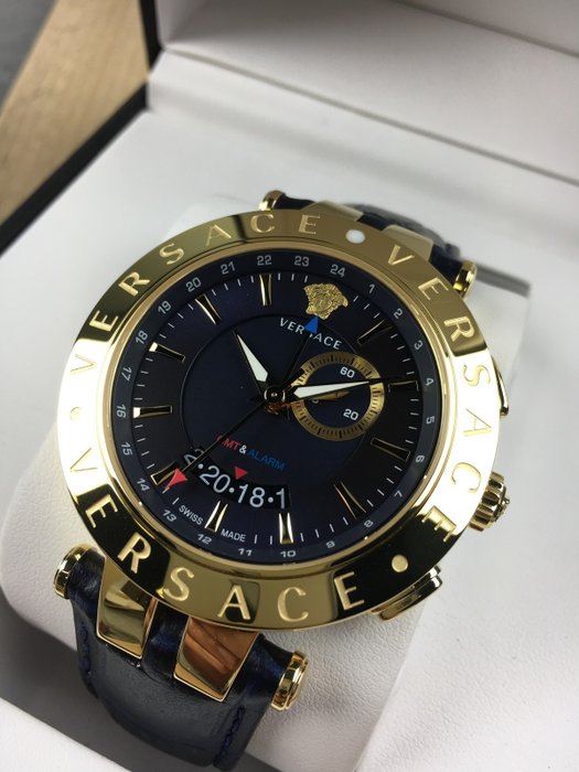  Shop Authentic Versace Race GMT Blue Dial Blue Leather Strap Watch For Men - 29G70D282 - Luxxuri