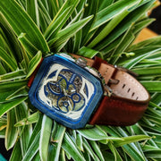  Shop Authentic Fossil Inscription Automatic Skeleton Blue Dial Brown Leather Strap Watch for Men - BQ2571 - Luxxuri