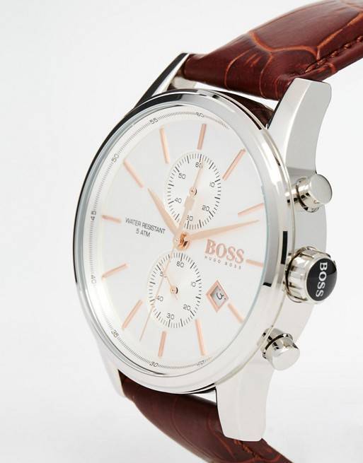  Shop Authentic Hugo Boss Jet Chronograph Quartz Silver Dial Brown Leather Strap Watch For Men - HB1513280 - Luxxuri