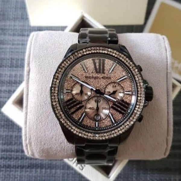  Shop Authentic Michael Kors Wren Chronograph Gold Diamonds Dial Black Steel Strap Watch for Women - MK5879 - Luxxuri