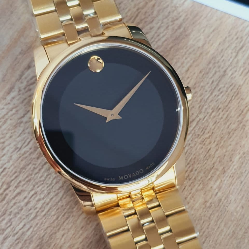  Shop Authentic Movado Museum Black Dial Gold Steel Strap Watch For Men - 606997 - Luxxuri