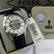  Shop Authentic Fossil Grant Automatic Skeleton White Dial Black Leather Strap Watch for Men - ME3101 - Luxxuri