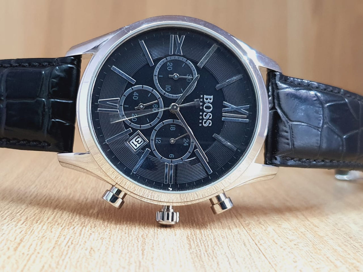  Shop Authentic Hugo Boss Ambassador Chronograph Quartz Black Dial Black Leather Strap Watch For Men - HB1513194 - Luxxuri