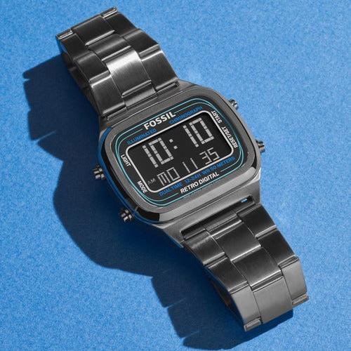  Shop Authentic Fossil Retro Digital Black Dial Black Steel Strap Watch for Men - FS5846 - Luxxuri
