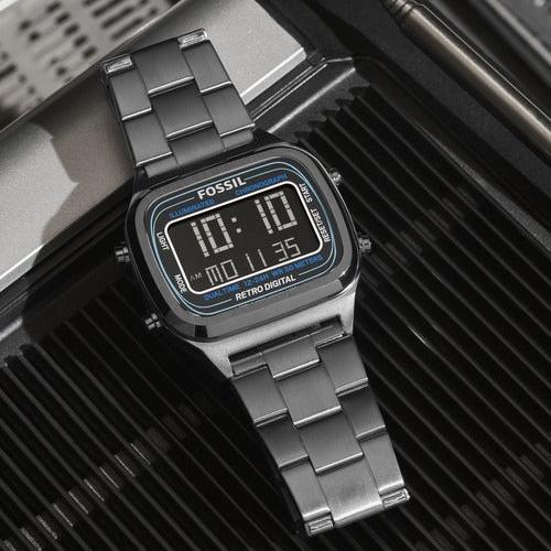  Shop Authentic Fossil Retro Digital Black Dial Black Steel Strap Watch for Men - FS5846 - Luxxuri