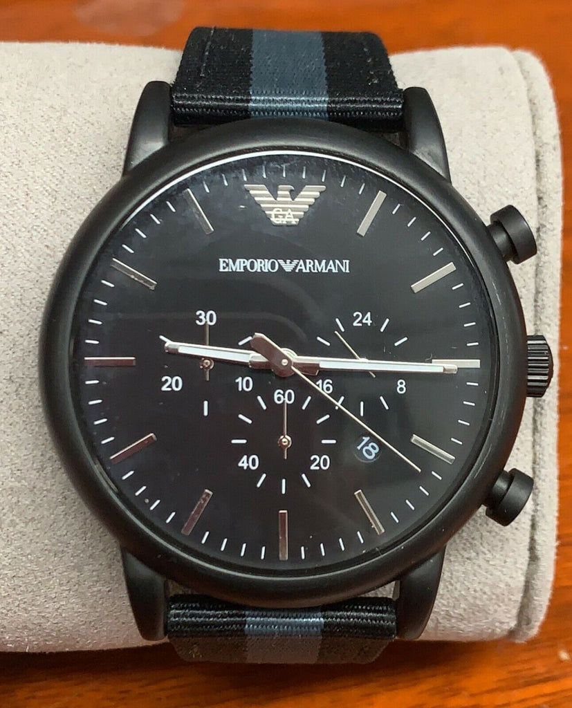  Shop Authentic Emporio Armani Luigi Chronograph Quartz Black Dial Two Tone Nylon Strap Watch For Men - AR1948 - Luxxuri