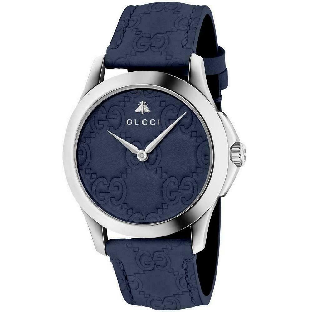  Shop Authentic Gucci G Timeless Quartz Blue Dial Blue Leather Strap Watch For Men - YA1264032 - Luxxuri