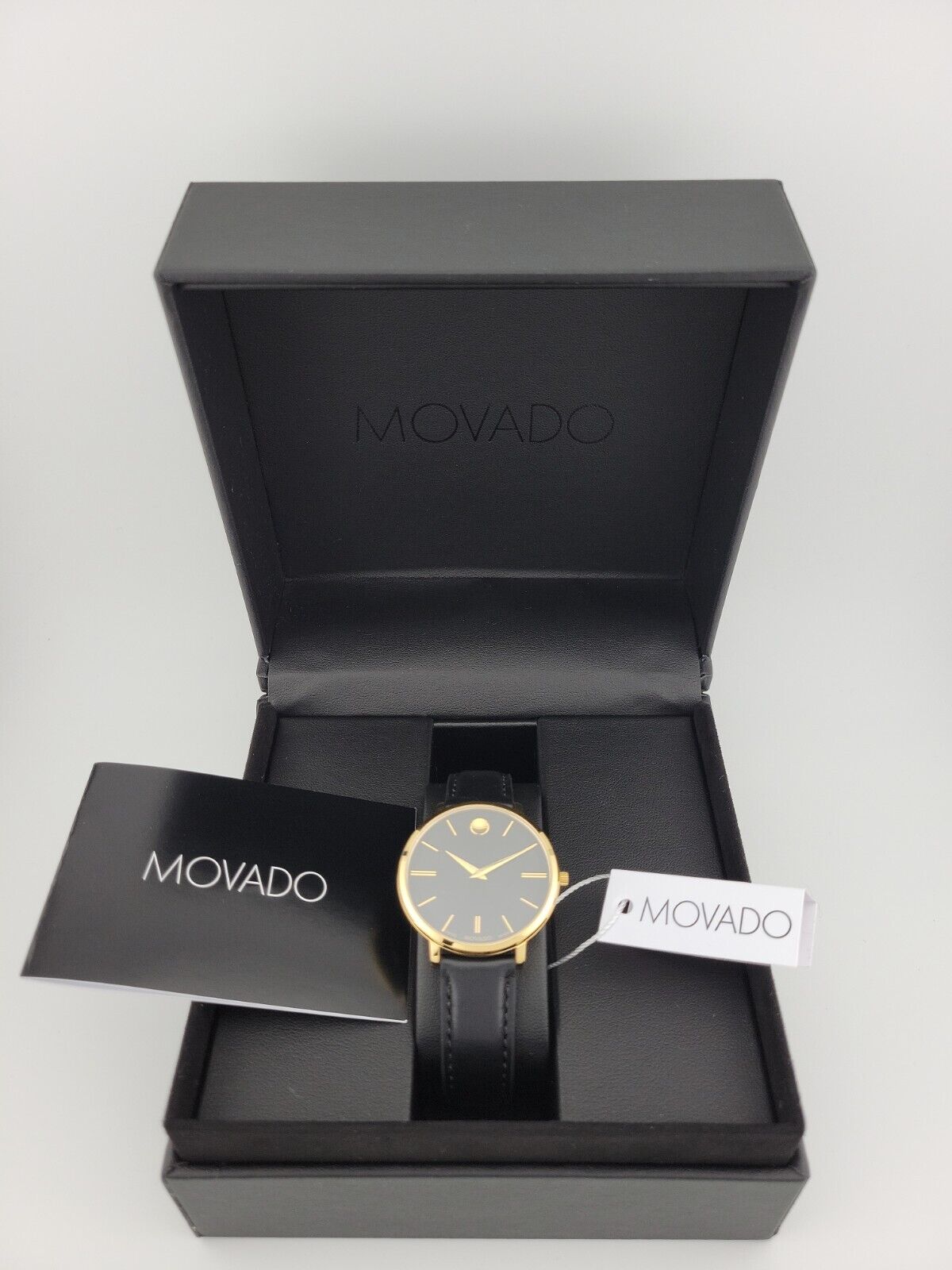  Shop Authentic Movado Ultra Slim Black Dial Black Leather Strap Watch For Women - 0607091 - Luxxuri