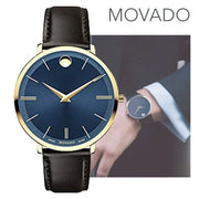  Shop Authentic Movado Ultra Slim Blue Dial Brown Leather Strap Watch For Men - 0607088 - Luxxuri