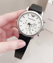  Shop Authentic Emporio Armani Classic Quartz Chronograph White Dial Black Leather Strap Watch For Men - AR1807 - Luxxuri