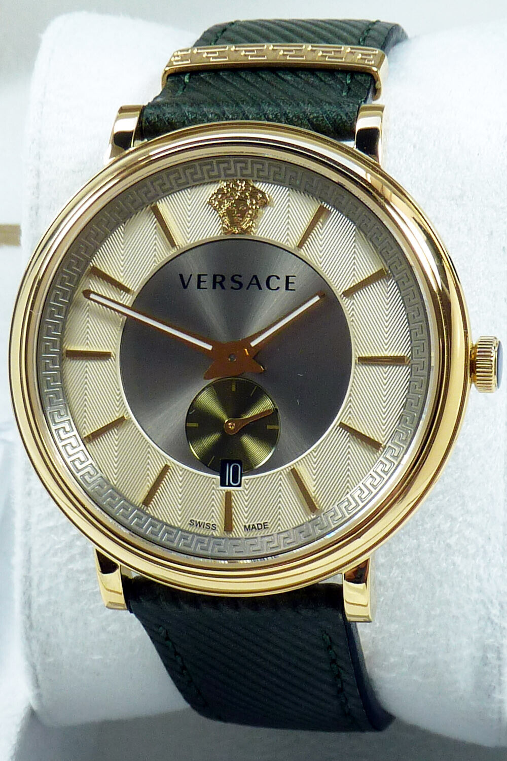  Shop Authentic Versace V-Circle Manifesto Gold Dial Black Leather Strap Watch for Men - VBQ030017 - Luxxuri