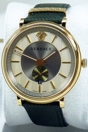  Shop Authentic Versace V-Circle Manifesto Gold Dial Black Leather Strap Watch for Men - VBQ030017 - Luxxuri