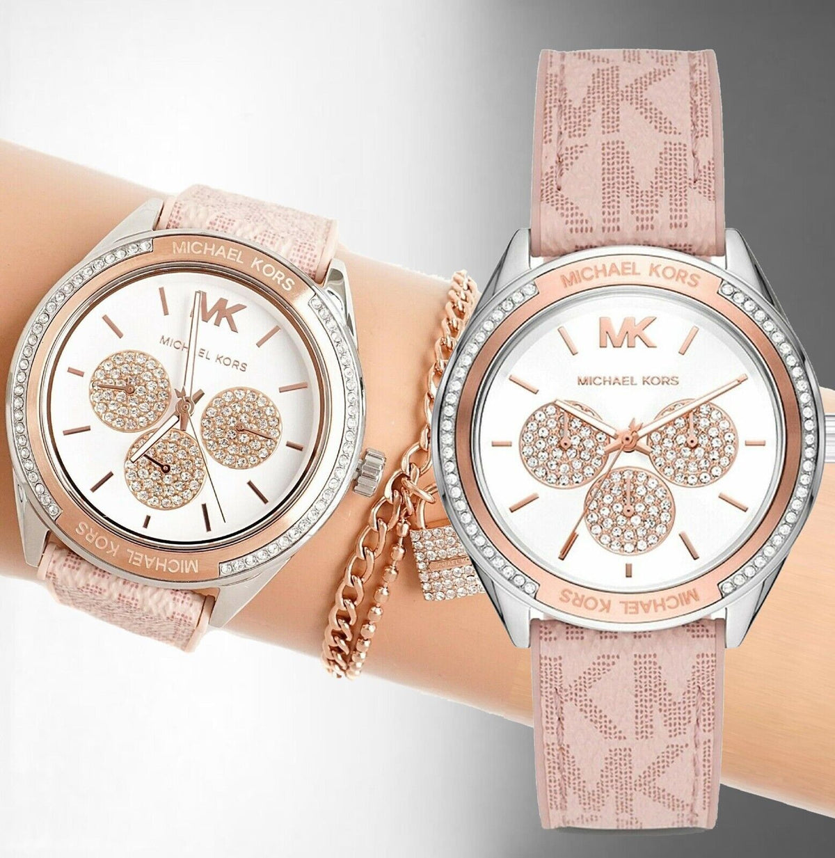  Shop Authentic Michael Kors Multifunction Silver Dial Pink Leather Strap Watch For Women - MK7206 - Luxxuri