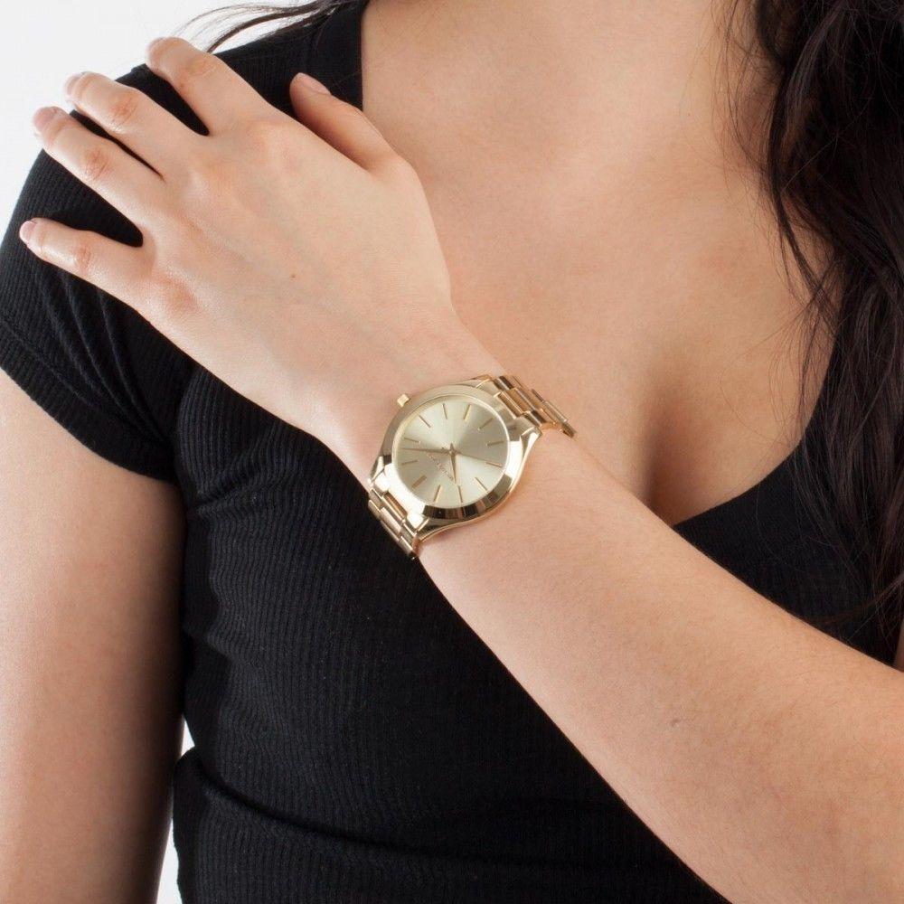  Shop Authentic Michael Kors Slim Runway Gold Dial Gold Stainless Steel Strap Watch for Women - MK3179 - Luxxuri