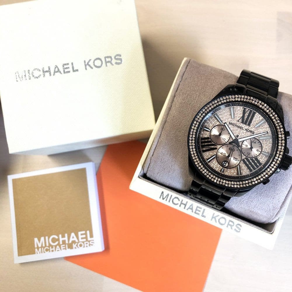  Shop Authentic Michael Kors Wren Chronograph Gold Diamonds Dial Black Steel Strap Watch for Women - MK5879 - Luxxuri