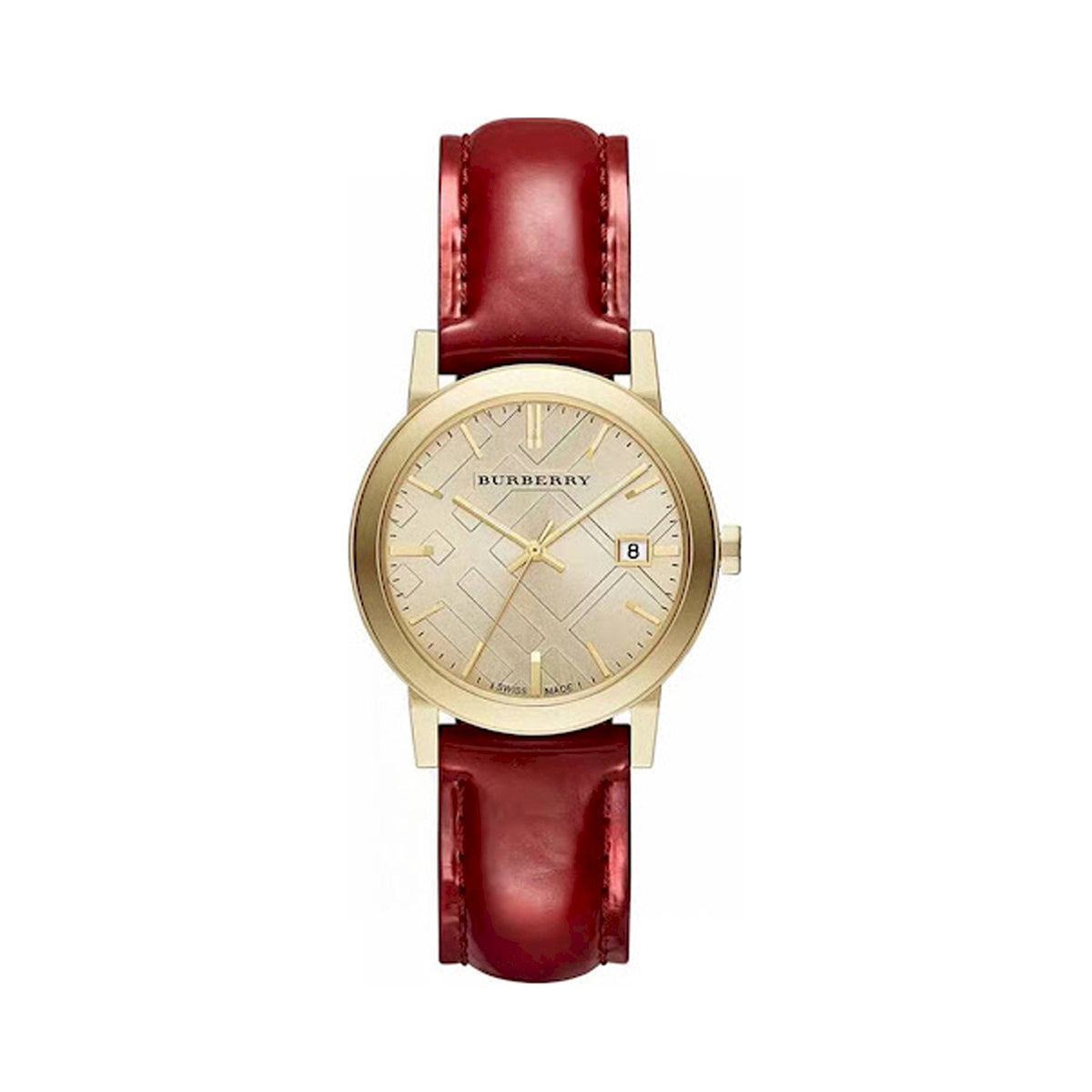  Shop Authentic Burberry The City Gold Dial Red Leather Strap Watch for Women - BU9140 - Luxxuri