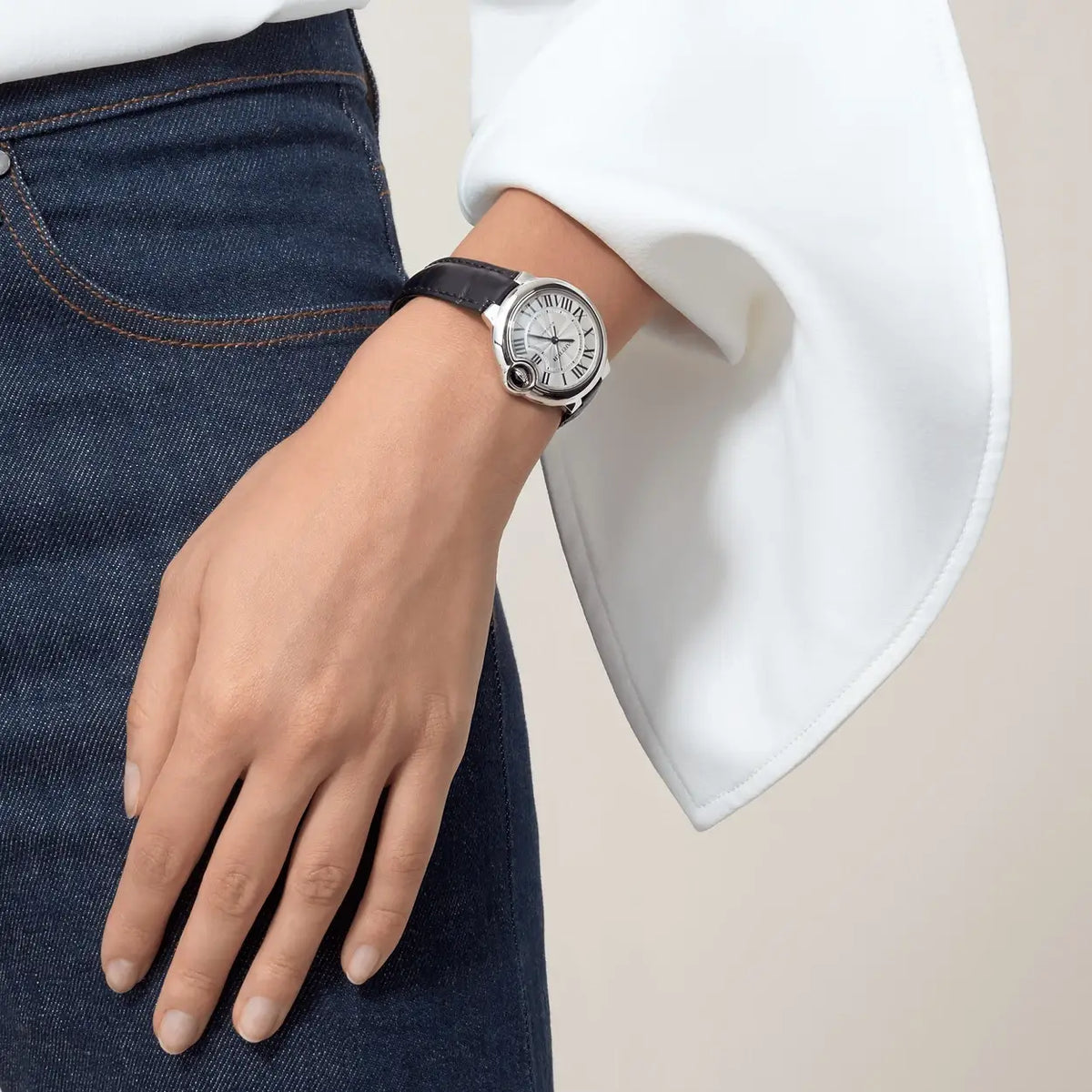  Shop Authentic Cartier Ballon Bleu De Cartier Silver Dial Black Leather Strap Watch for Women - WSBB0030 - Luxxuri