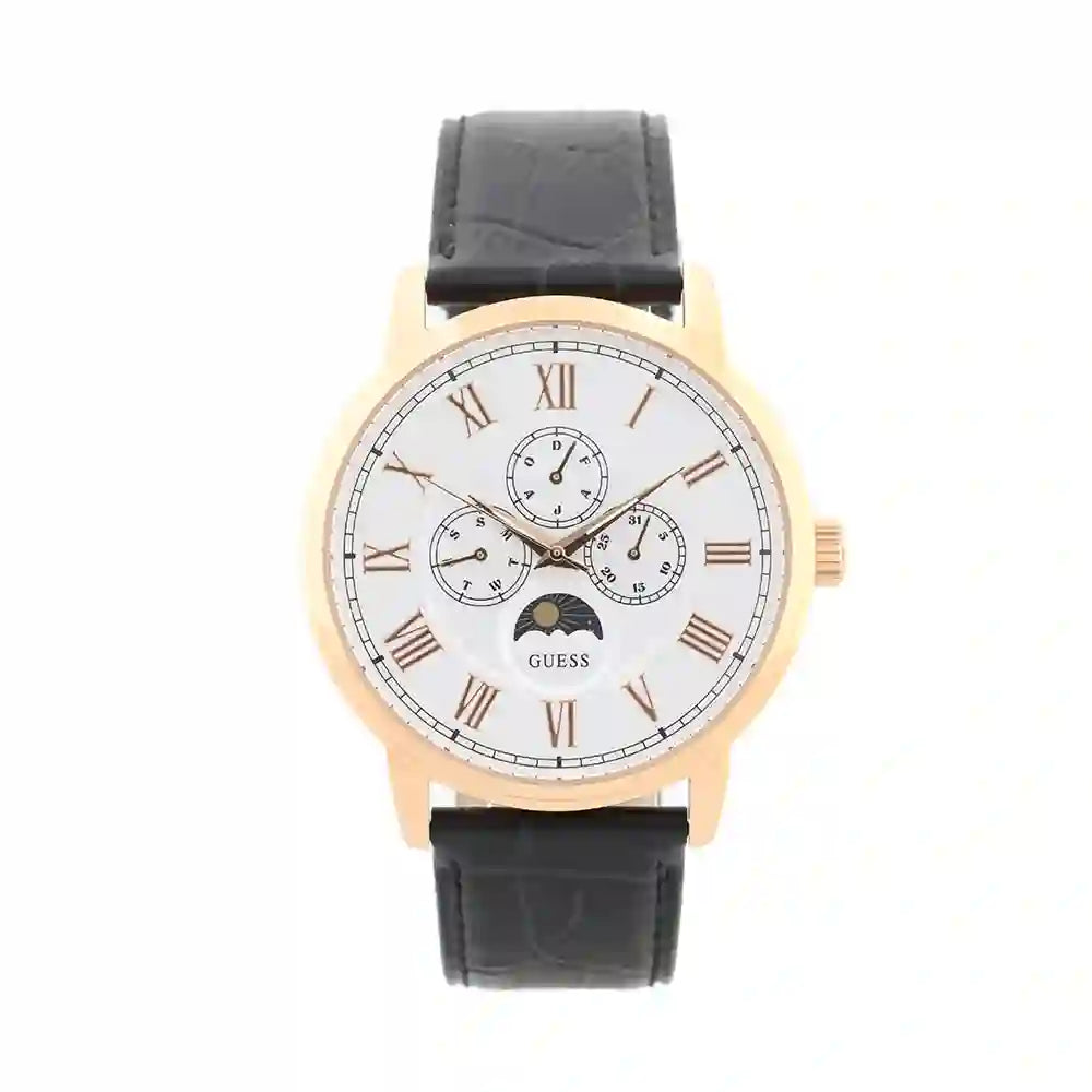  Shop Authentic Guess Delancy Quartz Silver Dial Black Leather Strap Watch For Men - W0870G2 - Luxxuri