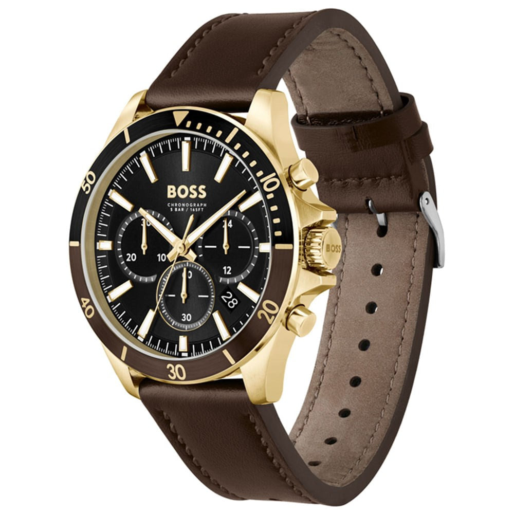  Shop Authentic Hugo Boss Troper Chronograph Black Dial Brown Leather Strap Watch For Men - 1514100 - Luxxuri