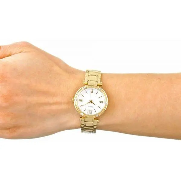  Shop Authentic Guess Park Ave South Analog White Dial Gold Steel Strap Watch For Women - W0767L2 - Luxxuri