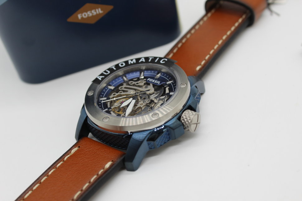  Shop Authentic Fossil Modern Machine Automatic Skeleton Silver Dial Brown Leather Strap Watch for Men - ME3135 - Luxxuri