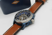  Shop Authentic Fossil Modern Machine Automatic Skeleton Silver Dial Brown Leather Strap Watch for Men - ME3135 - Luxxuri