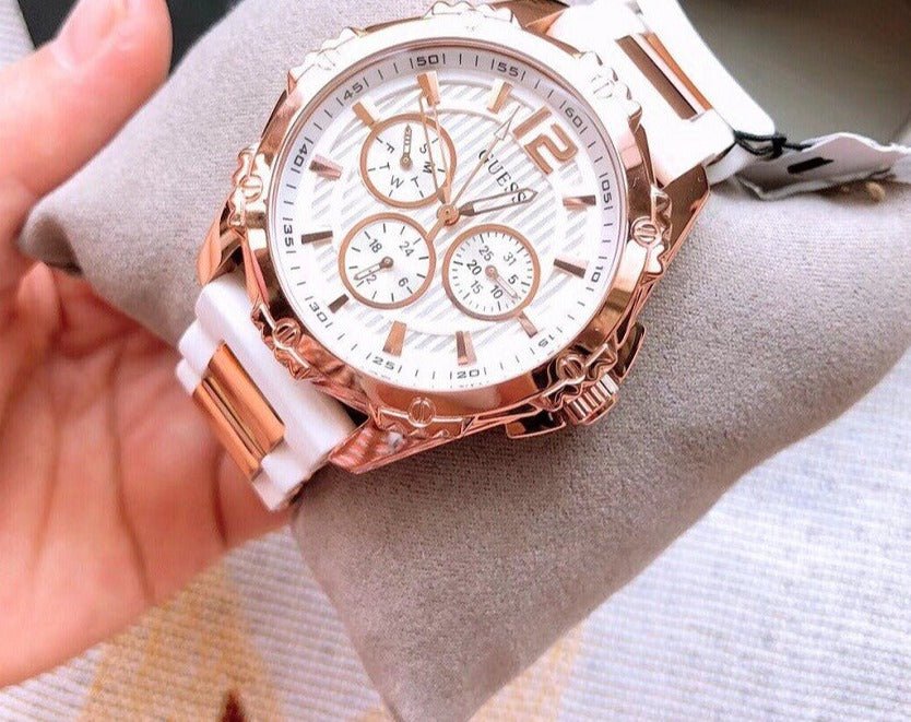  Shop Authentic Guess Intrepid White Dial Two Tone Silicone Strap Watch For Women - W0325L6 - Luxxuri