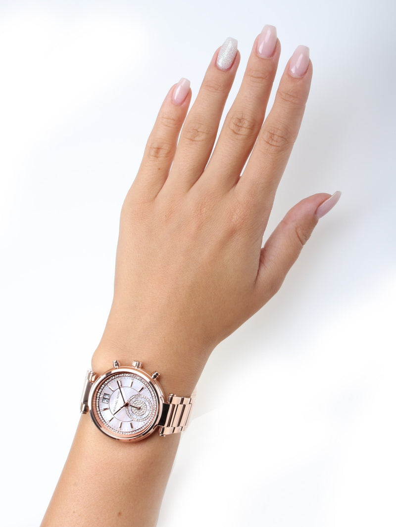  Shop Authentic Michael Kors Sawyer Mother of Pearl White Dial Rose Gold Steel Strap Watch for Women - MK6282 - Luxxuri