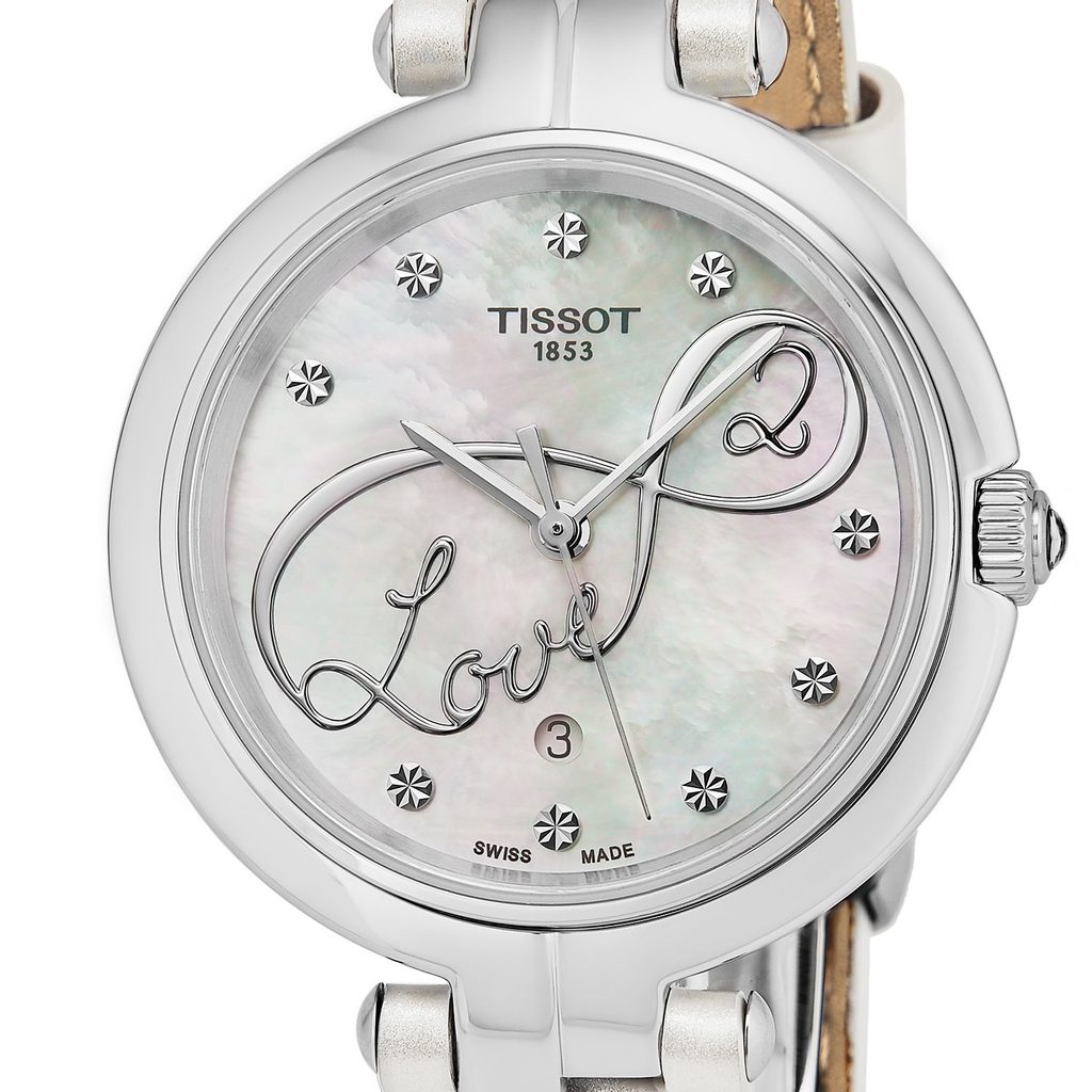  Shop Authentic Tissot T Trend Flamingo Valentines Mother of Pearl White Dial White Leather Strap Watch For Women - T094.210.16.111.01 - Luxxuri