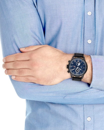  Shop Authentic Tommy Hilfiger Jackson Quartz Blue Dial Black Leather Strap Watch for Men - 1791241 - Luxxuri