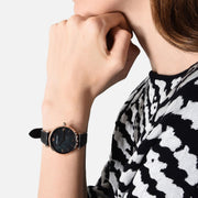  Shop Authentic Emporio Armani Gianni T Bar Black Mother of Pearl Dial Black Leather Strap Watch For Women - AR11060 - Luxxuri