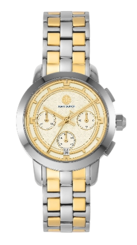 Tory Burch Classic Chronograph White Dial Two Tone Steel Strap Watch for Women - TBW1034