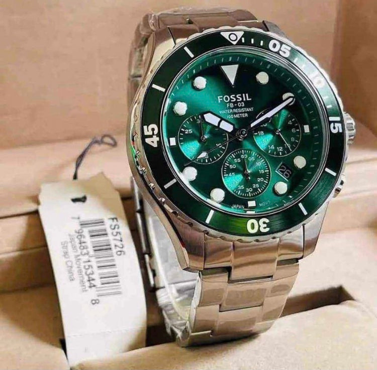  Shop Authentic Fossil FB-03 Chronograph Green Dial Silver Steel Strap Watch for Men - FS5726 - Luxxuri