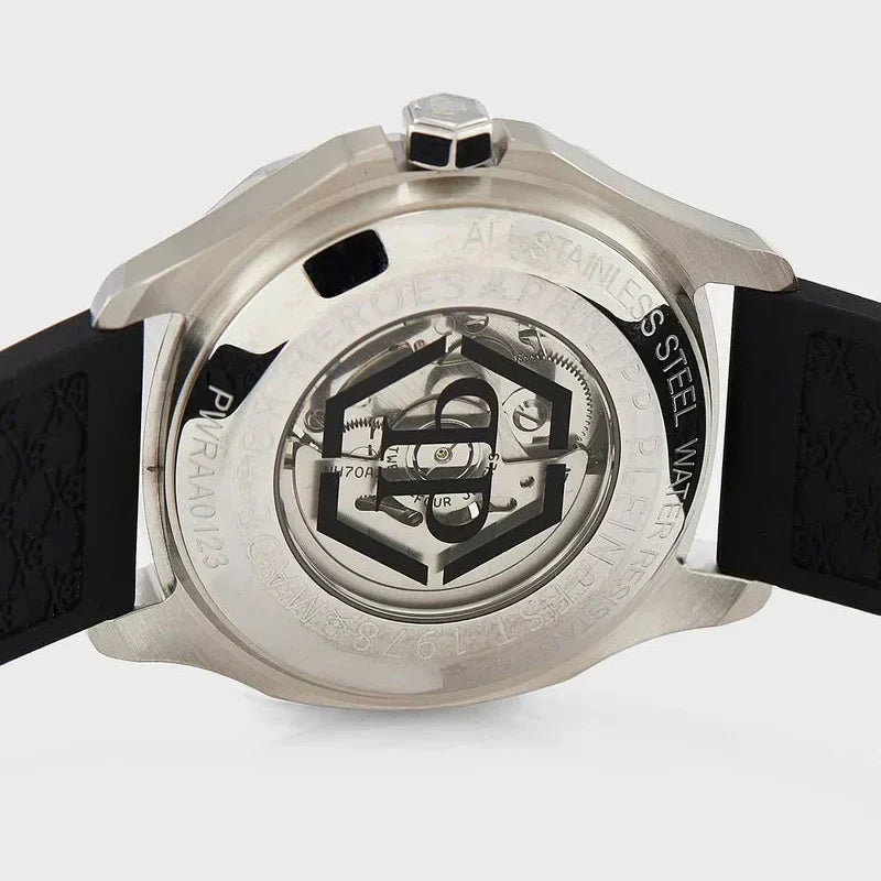 Philipp Plein High-Conic Automatic Silver Dial Black Silicone Strap Watch For Men- PWRAA0123
