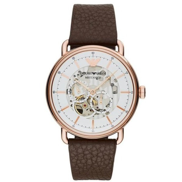  Shop Authentic Emporio Armani Meccanico Automatic White Dial Brown Leather Strap Watch For Men - AR60027 - Luxxuri