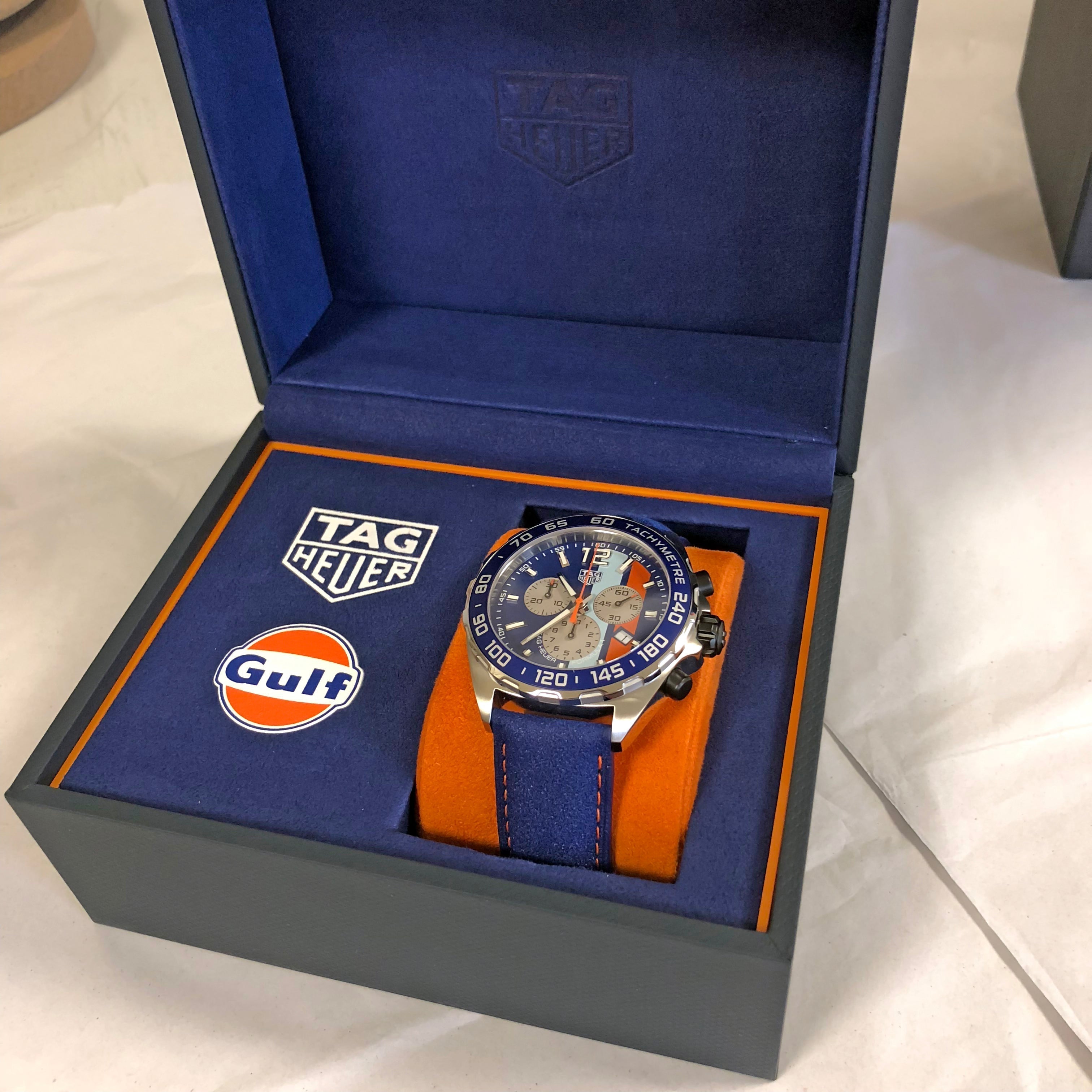  Shop Authentic Tag Heuer Formula 1 Gulf Edition Blue Dial Blue Leather Strap Watch for Men - CAZ101N.FC8243 - Luxxuri