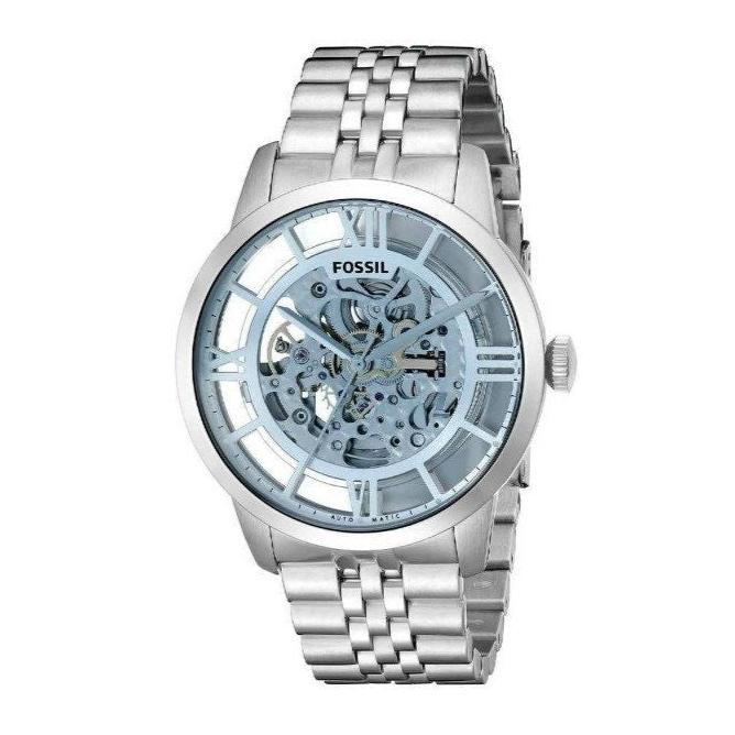  Shop Authentic Fossil Townsman Automatic Skeleton Blue Dial Silver Steel Strap Watch for Men - ME3073 - Luxxuri