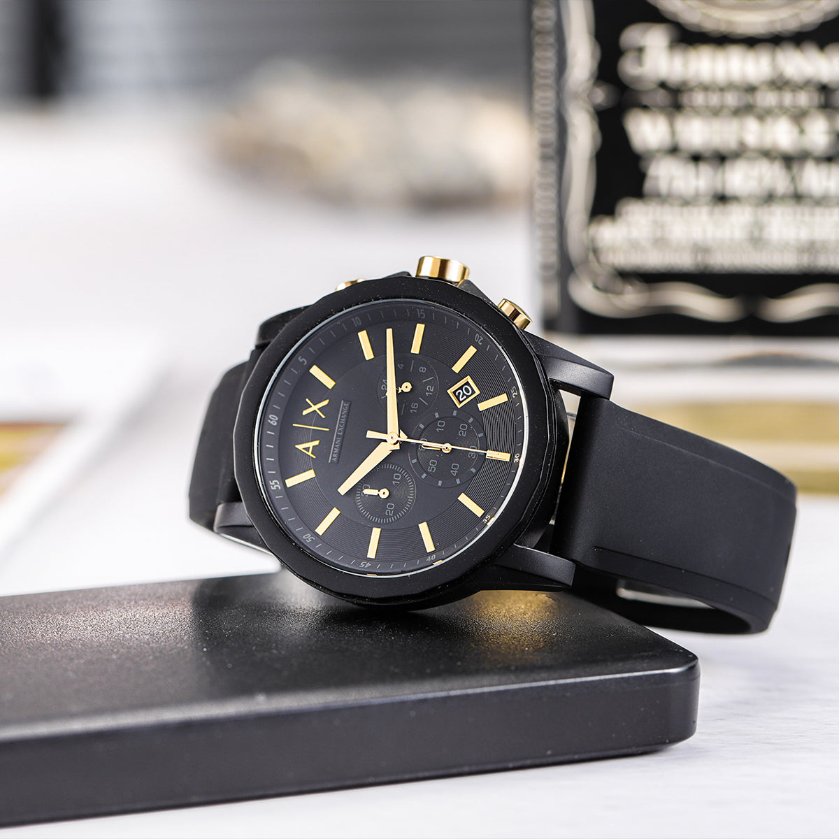  Shop Authentic Armani Exchange Outerbanks Chronograph Black Dial Black Steel Strap Watch For Men - AX7105 - Luxxuri