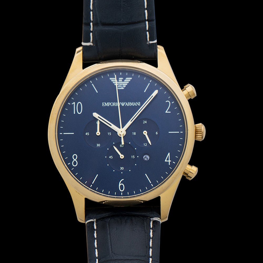  Shop Authentic Emporio Armani Chronograph Midnight Blue Dial Blue Leather Strap Watch For Men - AR1862 - Luxxuri