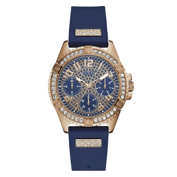  Shop Authentic Guess Frontier DIamonds Gold Dial Blue Rubber Strap Watch For Women - W1160L3 - Luxxuri