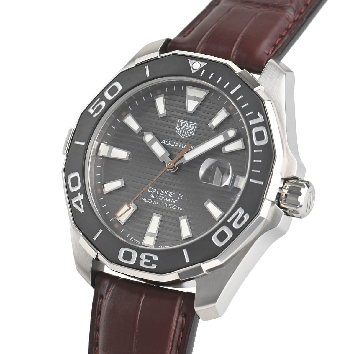  Shop Authentic Tag Heuer Aquaracer Caliber 5 Black Dial Brown Leather Strap Watch for Men - WAY201M.FC6474 - Luxxuri