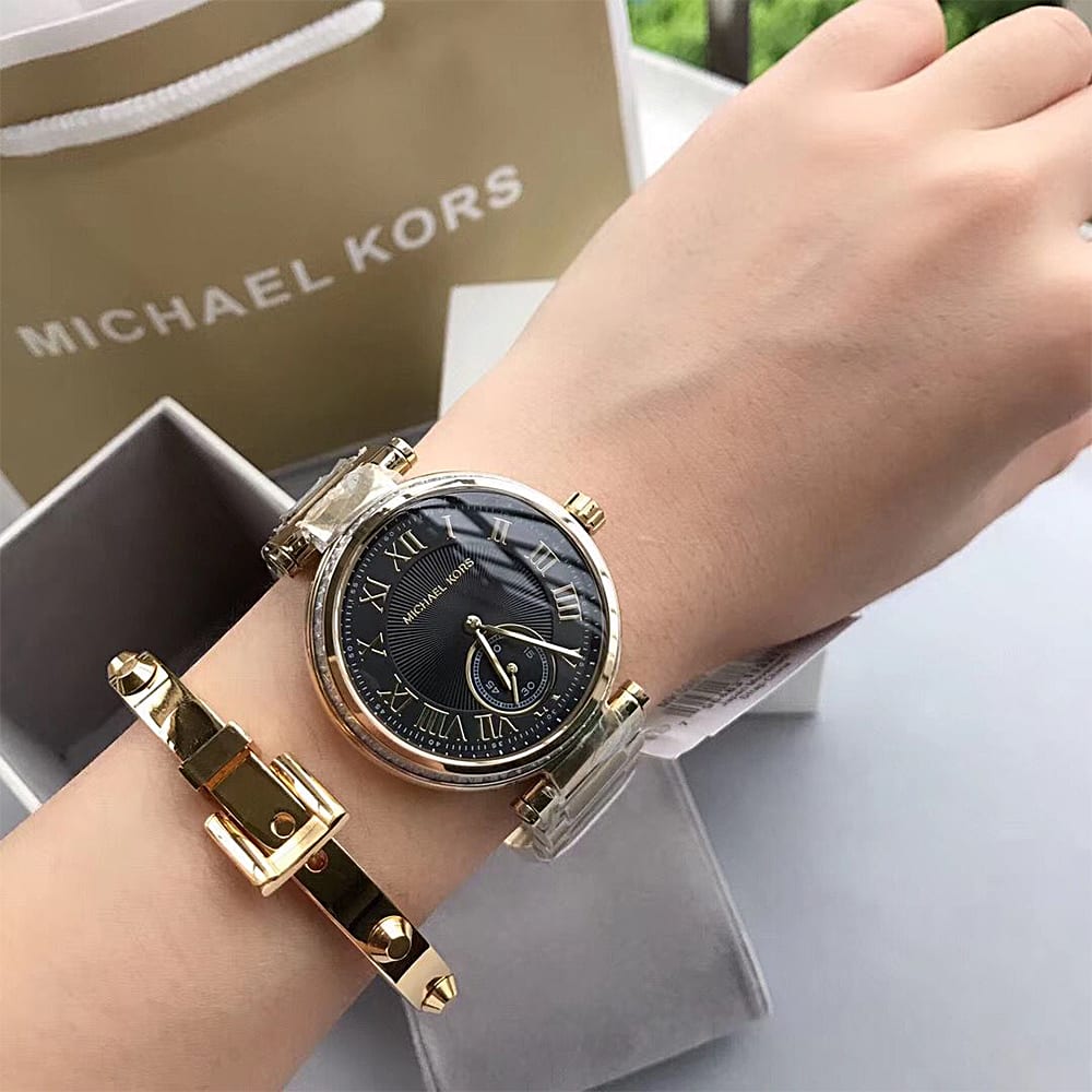 Shop Authentic Michael Kors Skylar Black Dial Gold Steel Strap Watch for Women - MK5989 - Luxxuri