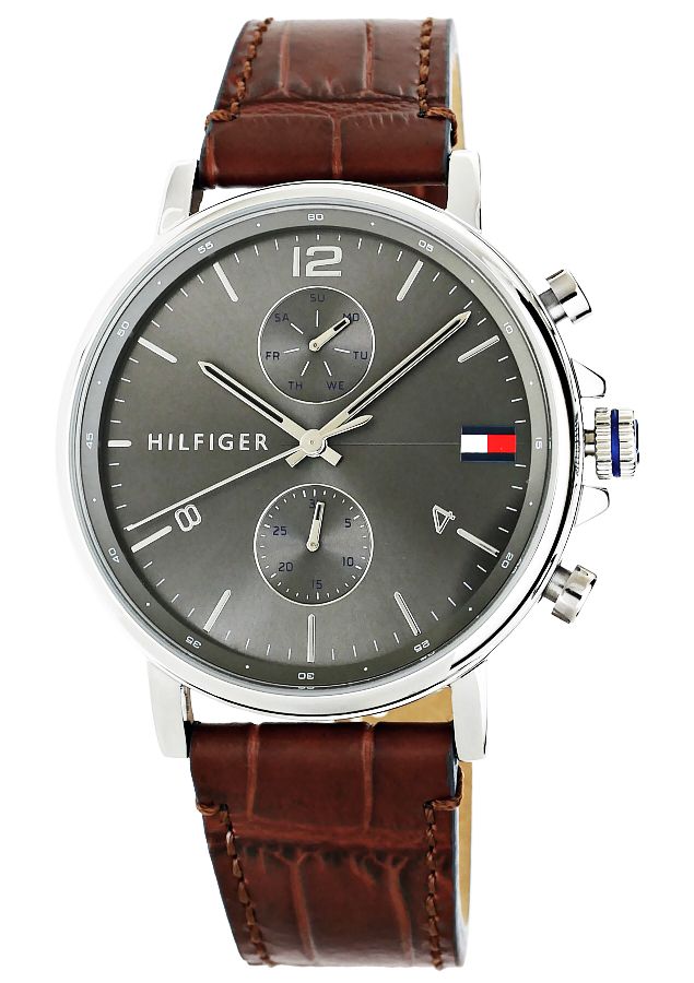  Shop Authentic Tommy Hilfiger Daniel Grey Dial Brown Leather Strap Watch for Men - 1710416 - Luxxuri