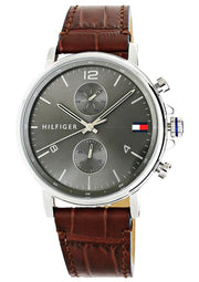  Shop Authentic Tommy Hilfiger Daniel Grey Dial Brown Leather Strap Watch for Men - 1710416 - Luxxuri
