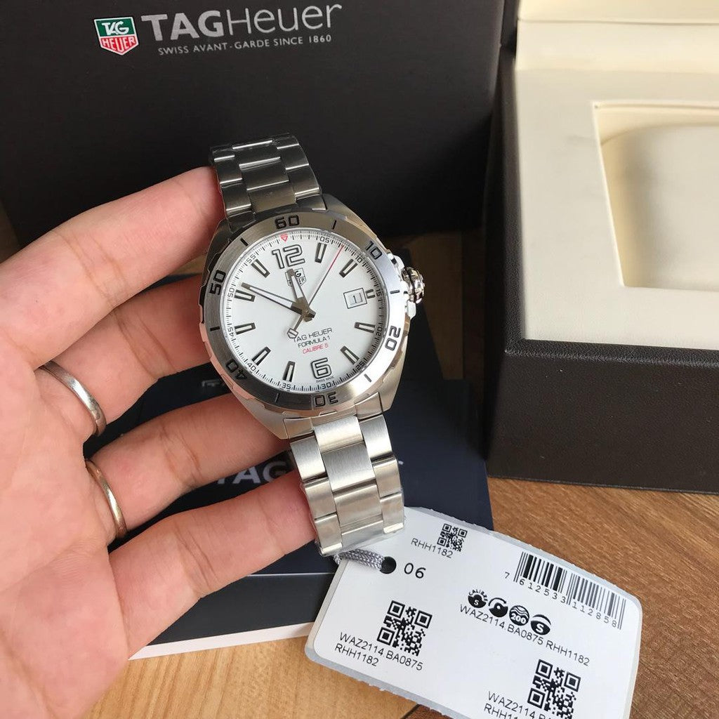  Shop Authentic Tag Heuer Formula 1 Calibre 5 Automatic White Dial Silver Steel Strap Watch for Men - WAZ2114.BA0875 - Luxxuri