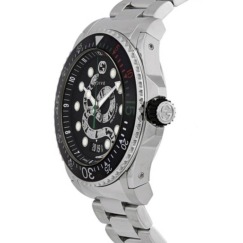  Shop Authentic Gucci Dive Snake Black Dial Silver Steel Strap Watch For Men - YA136218 - Luxxuri