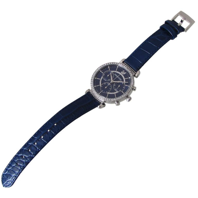  Shop Authentic Swarovski Passage Chrono Crystal Blue Dial Blue Leather Strap Watch for Women - 5580342 - Luxxuri