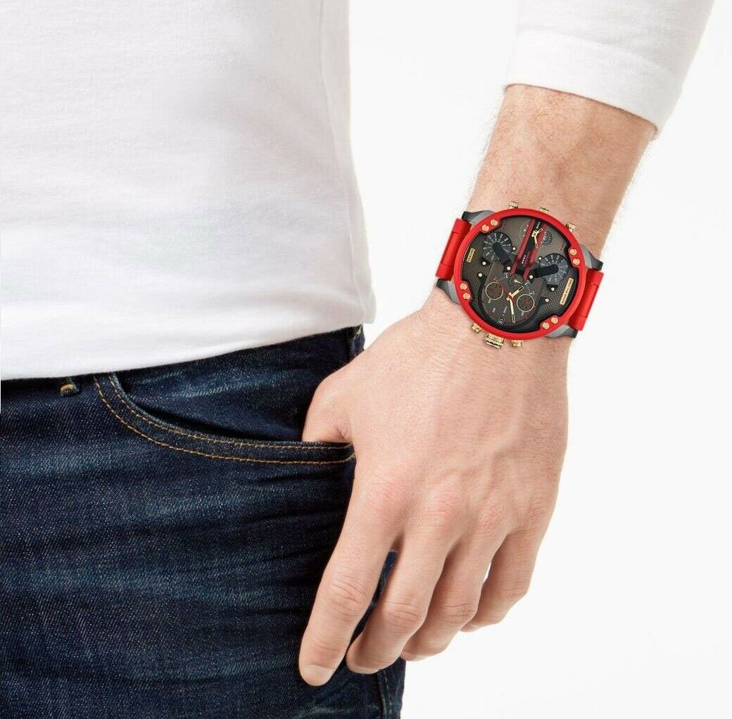  Shop Authentic Diesel Mr Daddy 2.0 Chronograph Grey Dial Red Rubber Strap Watch For Men - DZ7430 - Luxxuri